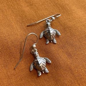 Vintage Kabana Sterling Silver Sea Turtle Drop Earrings